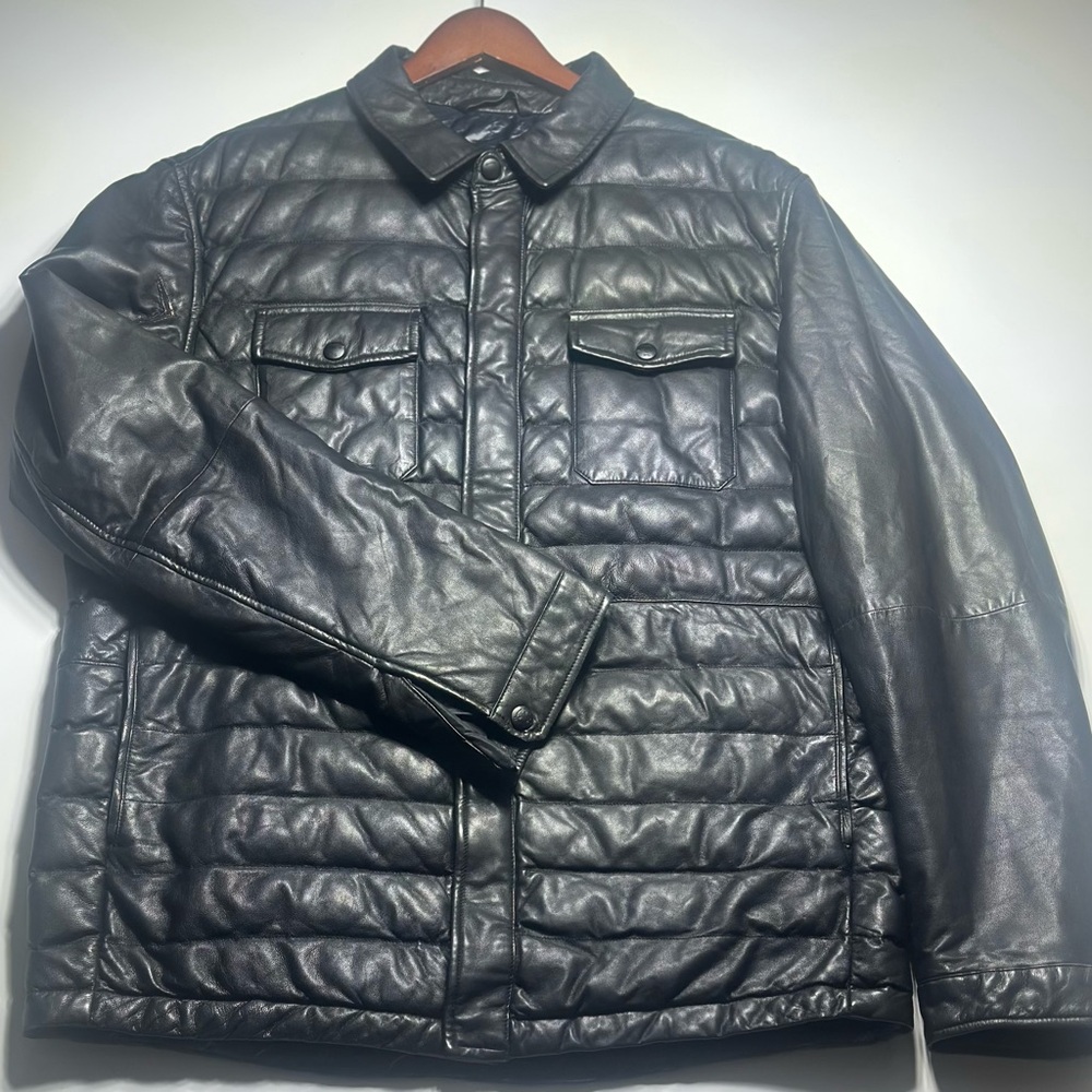 Massimo Dutti Genuine Leather Quilted Jacket Black XL Euro Fit